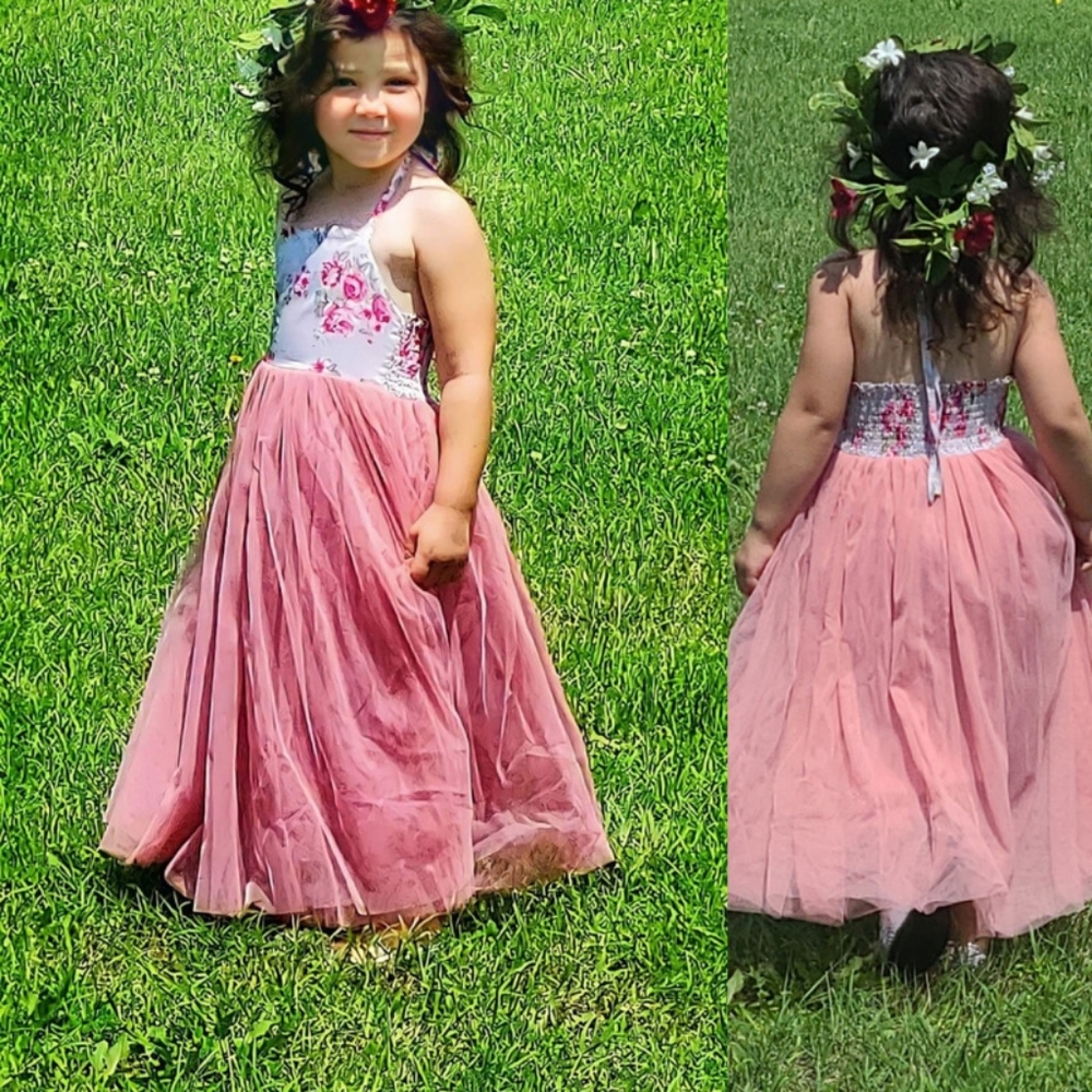 Girls Rosey Muave Halter Tulle Dress